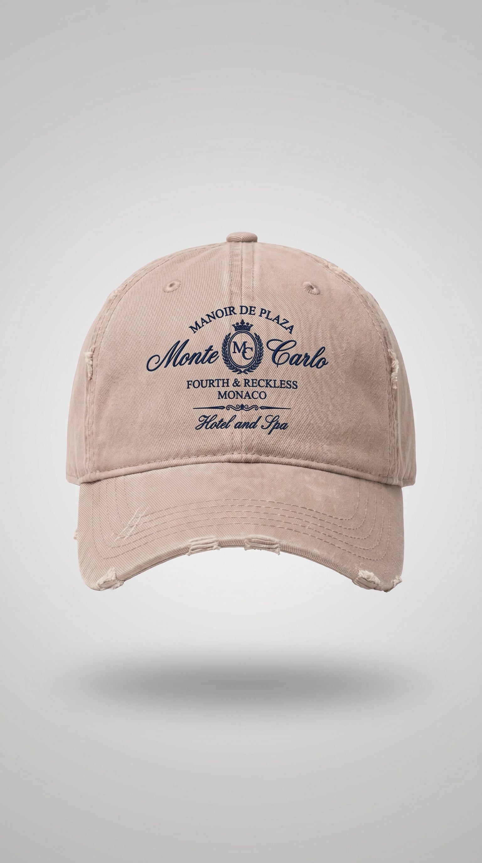 Distressed Embroidered Monte Carlo Cap